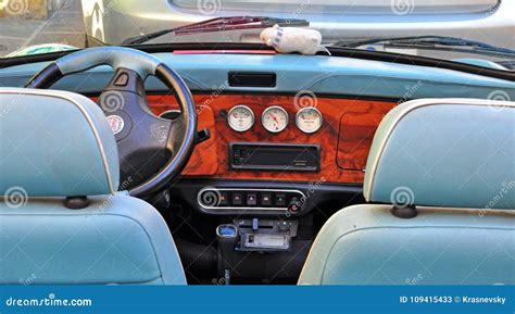 Interior of Retro Light Blue Mini Cooper Editorial Stock Photo - Image ...