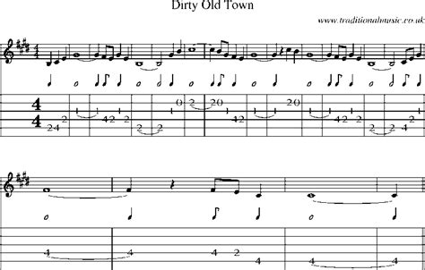 Guitar Tab and sheet music for Dirty Old Town