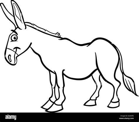 Black and White Cartoon Illustration of Funny Donkey Farm Animal for ...