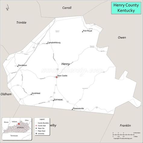 a map showing the location of henry county and its surrounding areas in ...