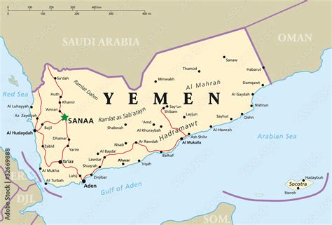 Obraz W Ramie Yemen Political Map With Capital Sanaa National Borders ...