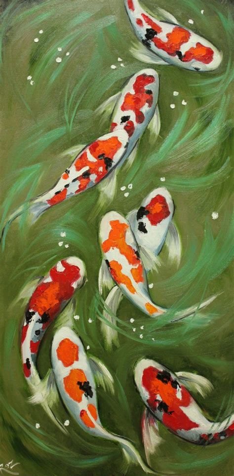 Koi fish portrait painting 49 18x36 inch original oil painting by Roz ...