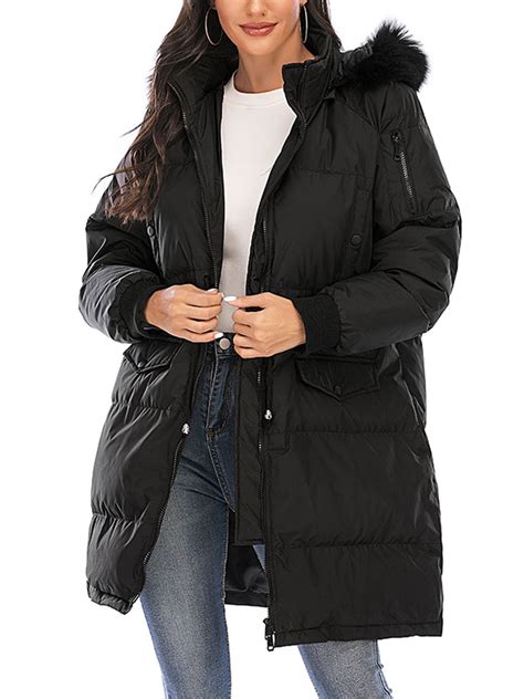 Dodoing - Women's Outwear Warm Coat Long Coat Thickened Plus Size Fur ...