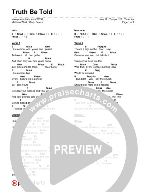 Truth Be Told Chords PDF (Matthew West / Carly Pearce) - PraiseCharts