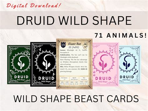 Druid Wild Shapes Cards Dnd 5e Wild Shape 71 Beast Transformations ...