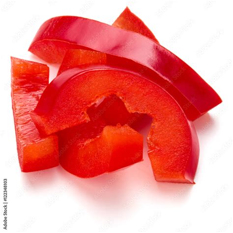 Red sweet bell pepper sliced strips isolated on white background Stock ...