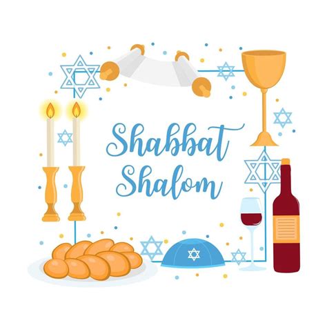 Shabbat Shalom greeting card, jewish symbols set. Judaism concept ...