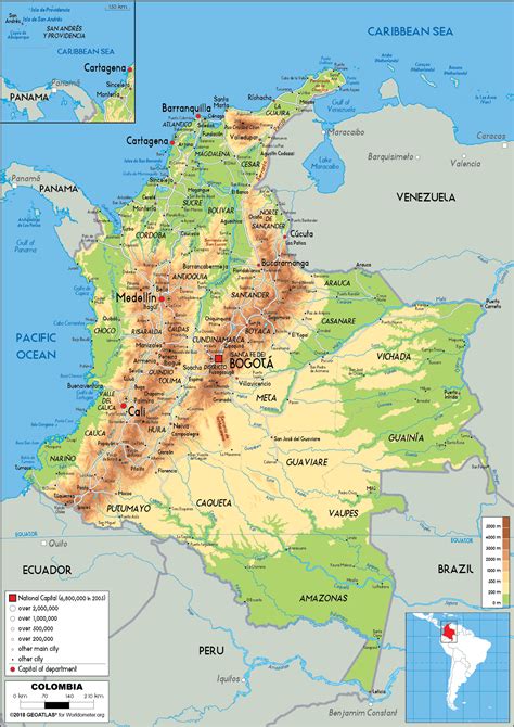 Colombia Map (Physical) - Worldometer