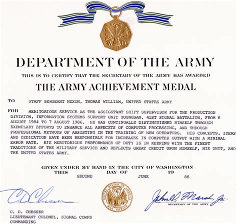 Army Achievement Medal with Certificate Of Achievement Army Template ...