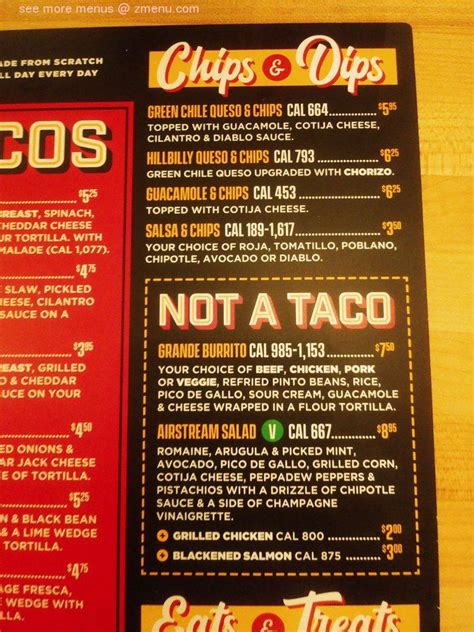 Menu at Torchy's Tacos restaurant, Richardson