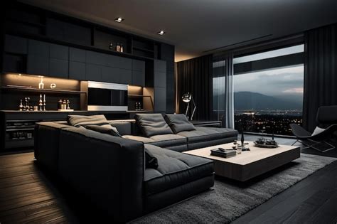 Premium Photo | Modern living room interior in apartment dark gray ...