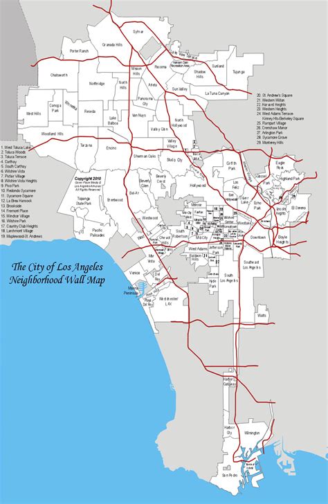 Detailed map of Los Angeles city and neighborhoods. Los Angeles city ...