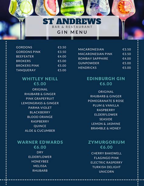 Gin Menu - St. Andrews Bar & Grill