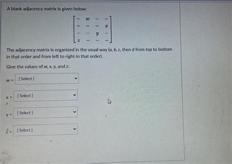 Solved Consider the graph below: a W A blank adjacency | Chegg.com