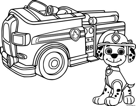 Marshall And His Fire Truck Coloring page Printable