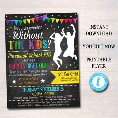 EDITABLE Parents Night Out Flyer, Printable PTA, PTO, School Family ...