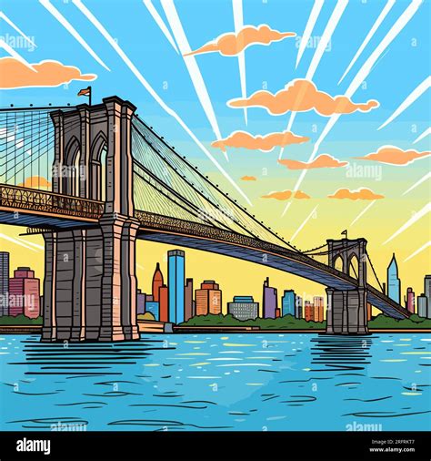 Brooklyn Bridge hand-drawn comic illustration. Brooklyn Bridge. Vector ...