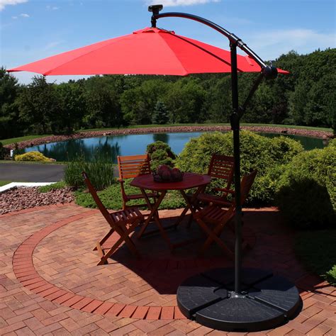 Sunnydaze Offset Patio Umbrella with Solar LEDs - Multiple Colors ...