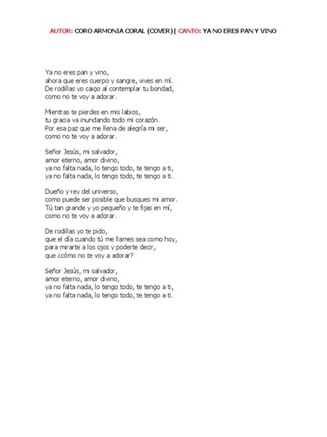 Armonia Coral - Ya No Eres Pan y Vino (Letra) | PDF