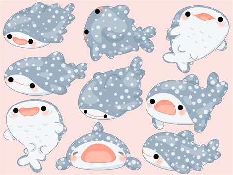 Cute Kawaii Printable Whale Sharks Clipart / Commercial Use/ - Etsy