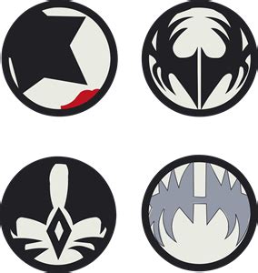 four black and white circular badges with different designs on them ...