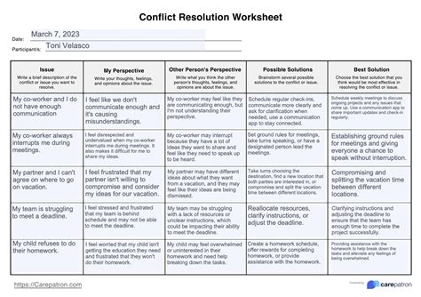 Relationship Conflict Resolution Worksheet | PsychPoint - Worksheets ...