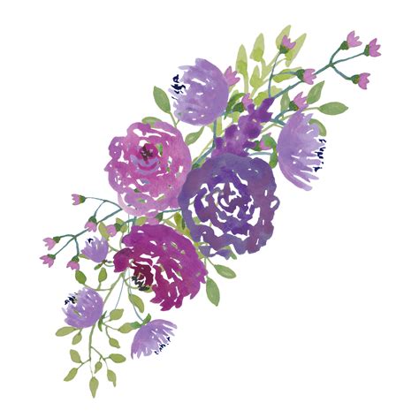 Watercolor Border, Watercolor Bouquet, Purple Watercolor, Watercolor ...