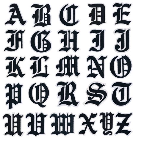 Buy Gothic Iron on Old English Letter Patches A-Z 2" Black Embroidered ...