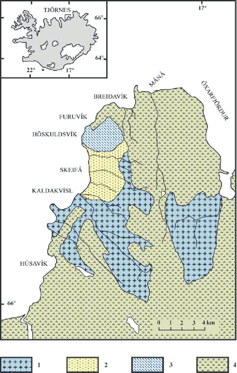 Geological map of Tjörnes Peninsula showing the major lithological ...