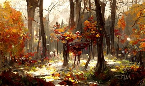 Premium Photo | A beautiful painting of the autumn forest