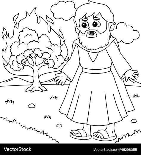 Moses and burning bush coloring page for kids Vector Image