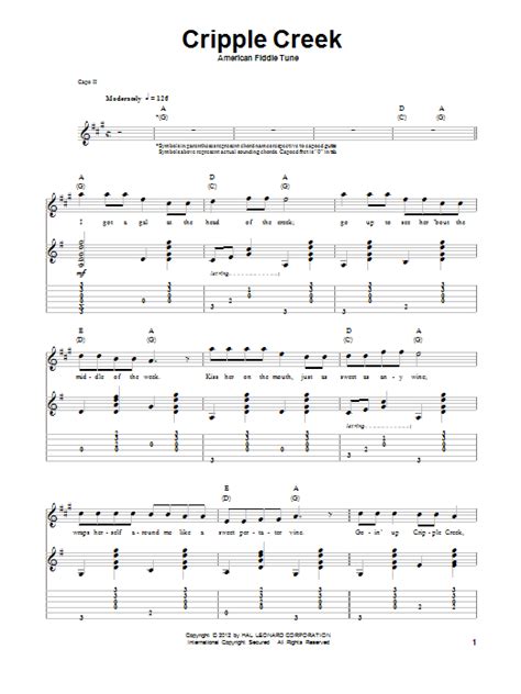 Cripple Creek by American Fiddle Tune Sheet Music for Guitar Tab ...