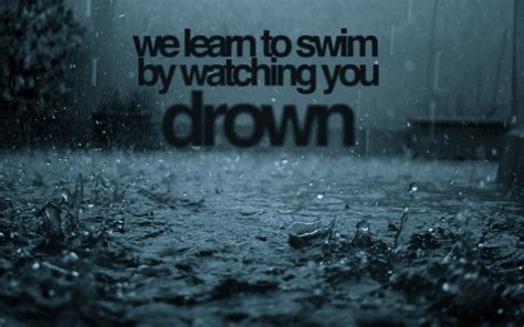 We learn to swim text overlay on gray background, rain, drown ...