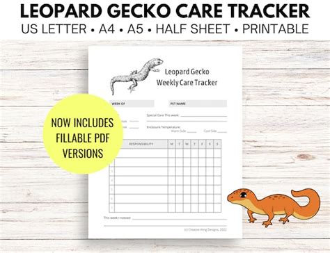 Reptile Chore Chart Leopard Gecko Care Tracker Pet Feeding - Etsy UK