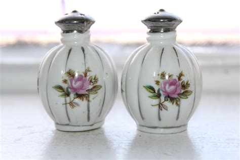 Vintage Salt and Pepper Shakers Round with Pink Flowers