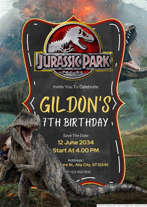 Jurassic Park Birthday Invitation | Download Hundreds FREE PRINTABLE ...