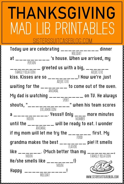 Free Printable Thanksgiving Mad Libs - Family Fun!