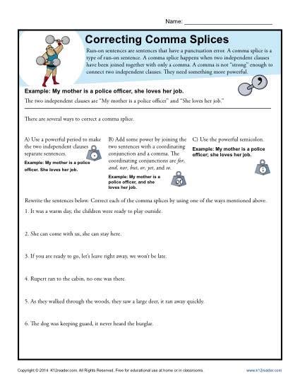 Comma Splice Worksheet Pdf - Livinghealthybulletin