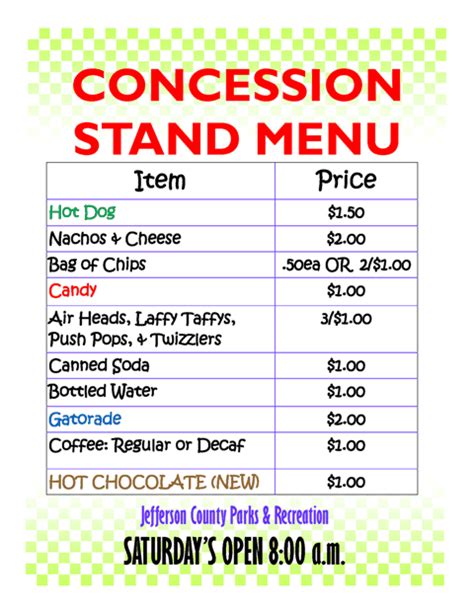 Free Concession Stand Menu Template - Flyer Template