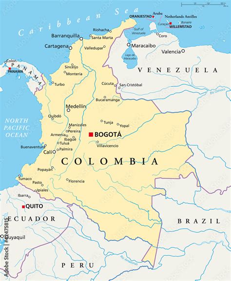 Colombia Political Map With Capital Bogota National Borders And | The ...