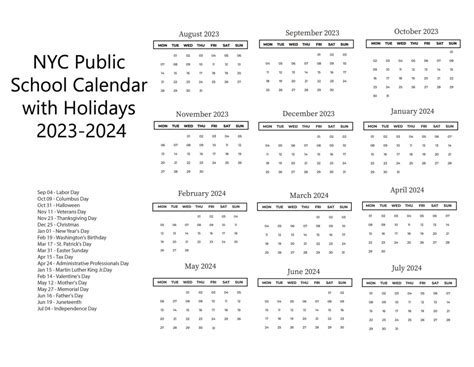 NYC Public Schools Calendar - School District Calendar