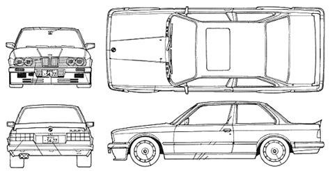 1988 BMW 3-Series E30 325i Coupe blueprints free - Outlines