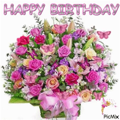 Happy Birthday Flowers GIF - Happy Birthday Flowers Pink - Découvrir et ...