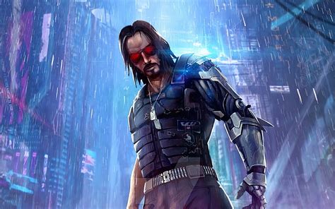 Johnny Silverhand, rain, Cyberpunk 2077, RPG, fan art, Cyberpunk 2077 ...