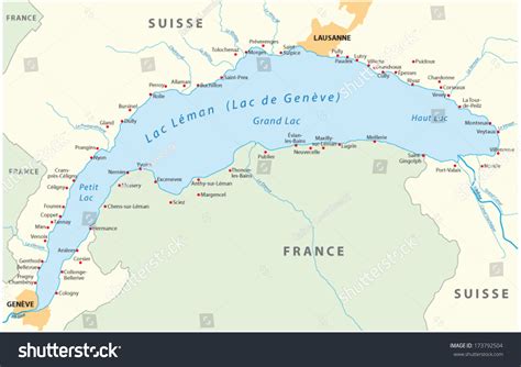 Lake Geneva Map Stock Vector 173792504 - Shutterstock