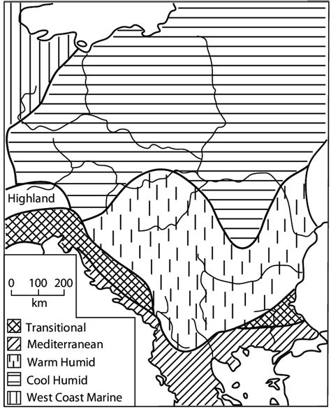 Major climatic zones in south-east Europe (after Pounds 1969 ...