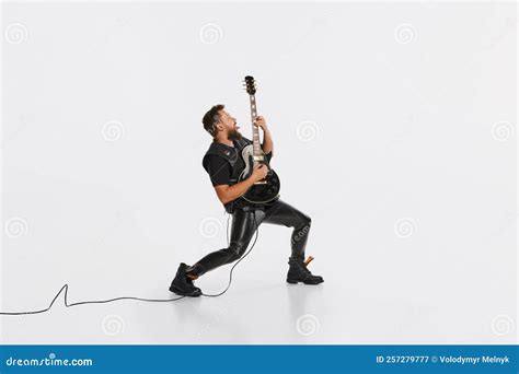 Stylish Musician Wearing Retro Style Clothes Playing Guitar Like ...