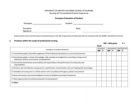 Preceptor Evaluation Feedback Forms - School of Nursing