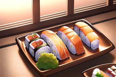 Premium Photo | Delicious japanese sushi roll asian food in anime style ...