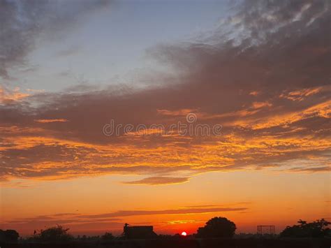 Sunset View with Red Sky, Amazing Natural Scenery Stock Image - Image ...